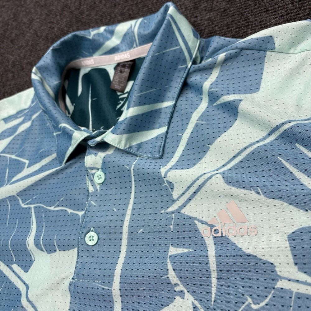 Adidas Golf Vibes Print Polo Shirt Mens XL Acid Mint Green Wild Teal Tropical